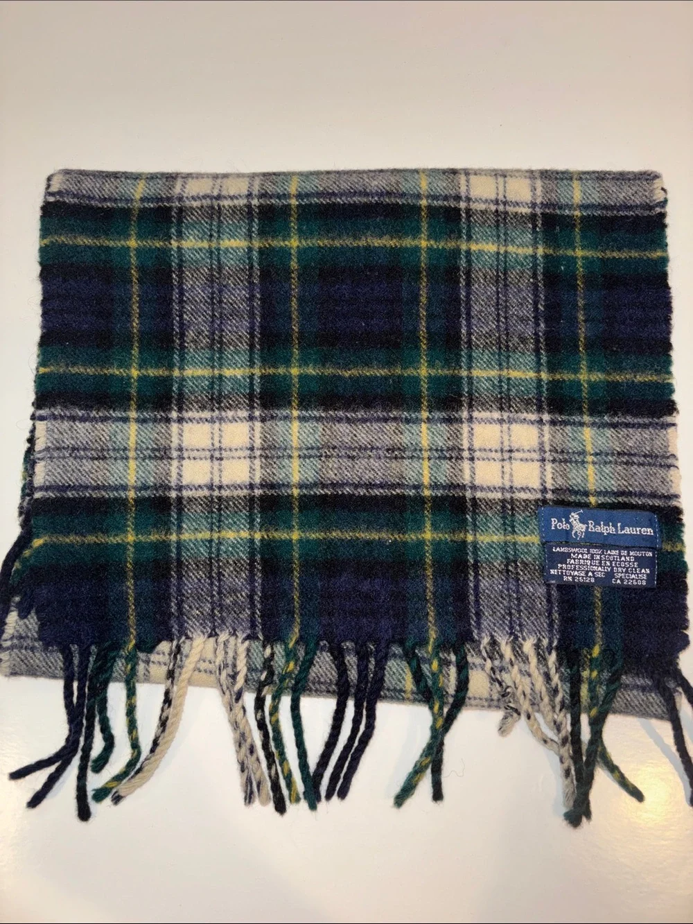 Polo by Ralph Lauren Green, Navy & Cream Plaid Wool Scarf